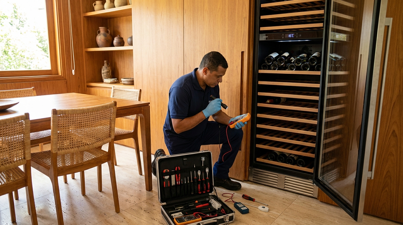 Substituição de termostato em adega climatizada em visita técnica em Maceió‑AL