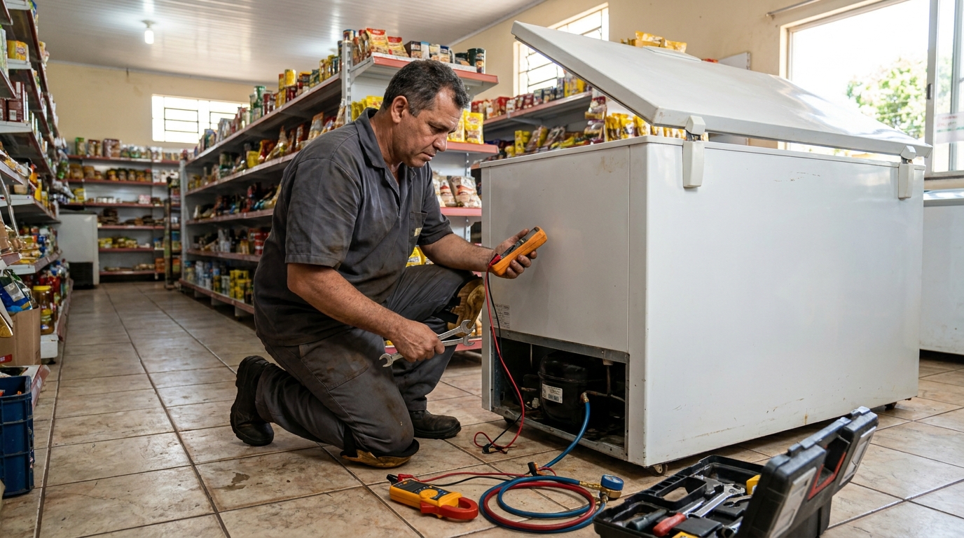 Substituição de termostato de freezer em visita técnica em Maceió‑AL